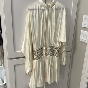 Cream Ramy Brook dress with crochet and tie waistband